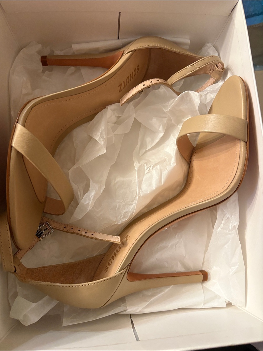 SCHUTZ Beige Strappy Leather High Heel Sandals #93